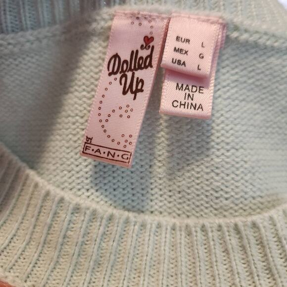 Dolled up Mint with Pastel Pinks and Yellow Sweater Size Large - Picture 7 of 9